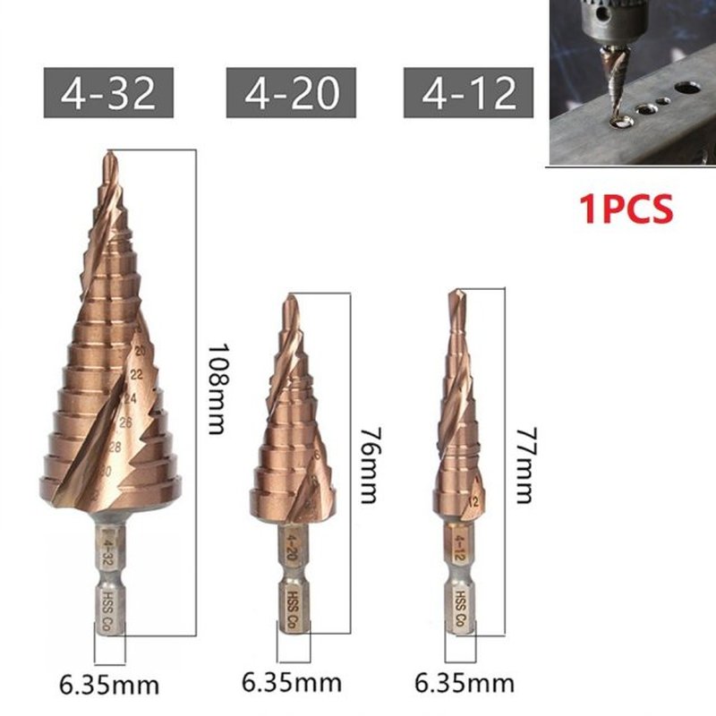 4-12/4-20/4-32mm M35 Cobalt Step Drill Bits HSS Spiral Groov
