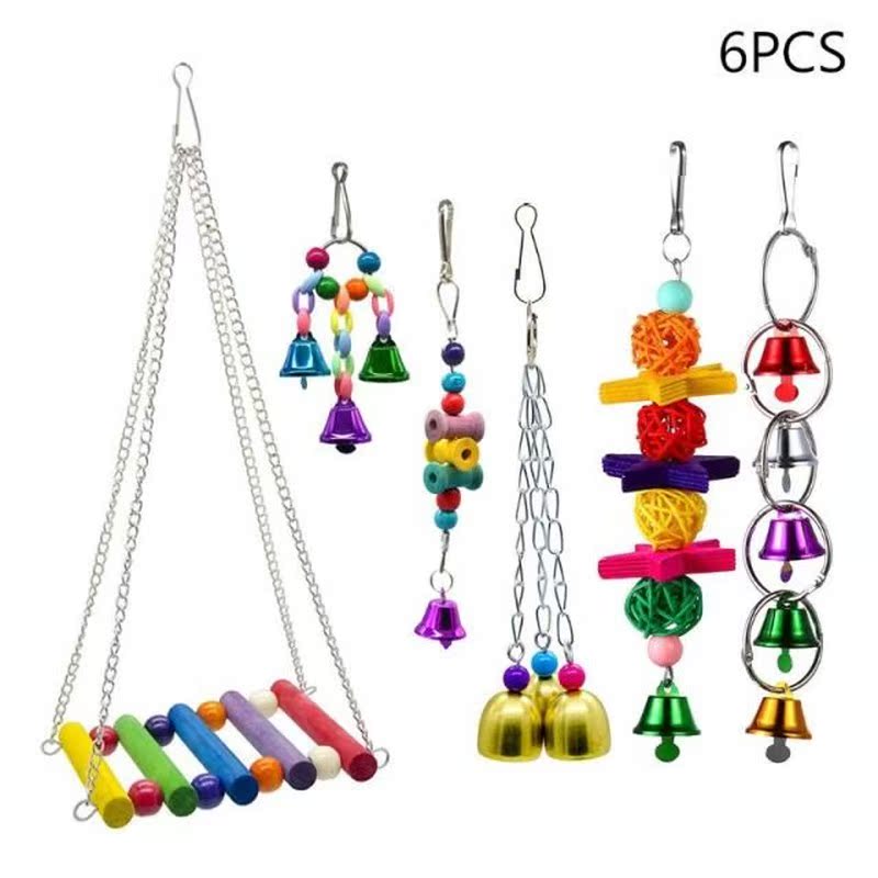6Pcs Bird Swings Toys Parrot Perches Hanging Cockatiels Chew