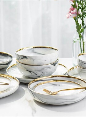 Gold Marble Dinner Plate Set Ceramic Kitchen Plate Tableware