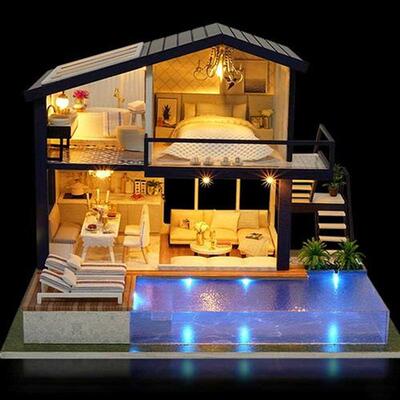 Assemble DIY Doll House Toy Wooden Miniatura Doll Houses Fur