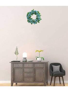 Artificial Blue Rose Flowers Wreath Spring Summer Wreath for