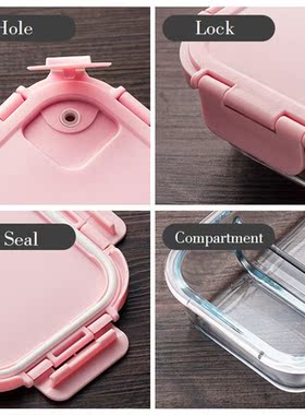 Microwavable Glass Lunch Box with Divider,Lid,Bag; Meal Prep