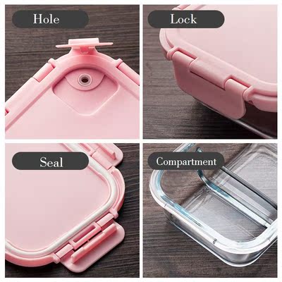 Microwavable Glass Lunch Box with Divider,Lid,Bag; Meal Prep