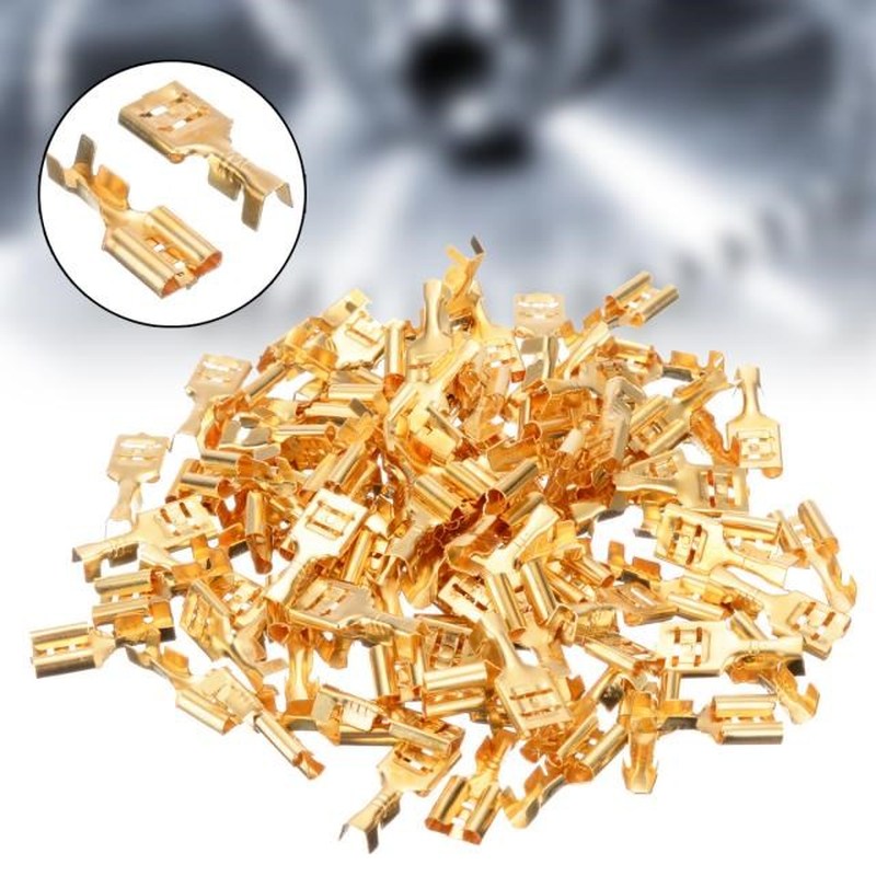 100pcs Brass Crimp Terminal Cable Lugs Cable Plug 6.3mm Unin