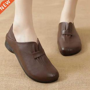 Flat Loafers Spring Women Mother Comfort Leather Shoes