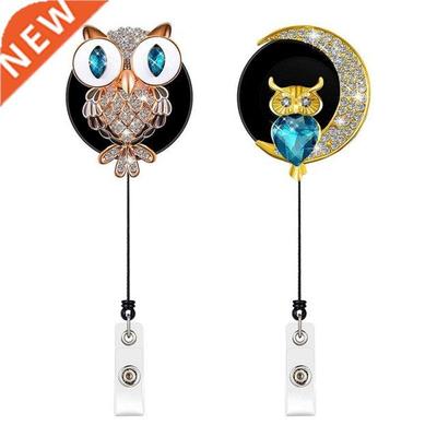 2Pcs Retractable Badge Holder Reel Owl ID Holder Rhinestones