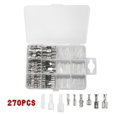 270Pcs Spade Crimp Terminals 2.8/4.8/6.3mm Electrical Insula