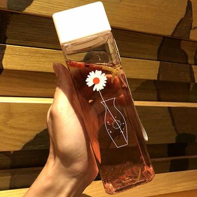 Water Bottles 450ml Transparent Square Plastic Matte Water