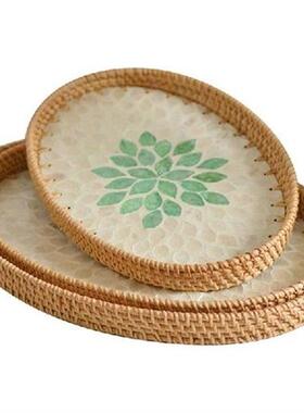 3 Pack Rattan Shell Tray Creative Woven Snack Storage