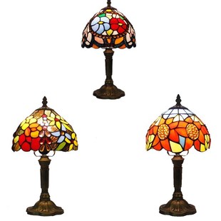 Tiffany Table Lamp Color Glass Lamp Shade Resin Base Retro M