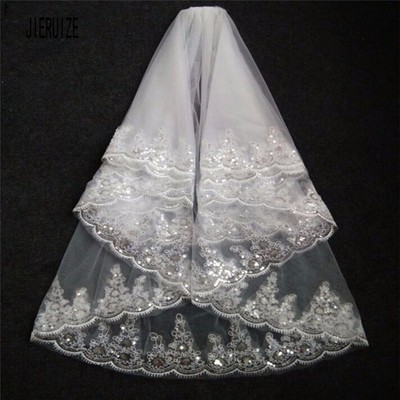 JIERUIZE Romantic Wedding Veil White Ivory Two Layer Lace Ap