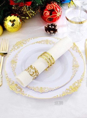 60 Pcs  White and Gold Plastic Plates and Gold Plastic Silve