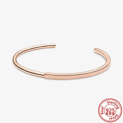 Authentic 925 Sterling Silver Bracelet Rose Gold Pan Signatu