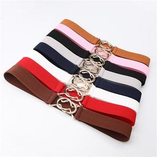 Fashion Metal Buckle Thin Sretchy Waist Belt Striped Elastic