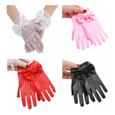 Kids Girl White Black Mesh Bow Lace Gloves Party Supplies Bi