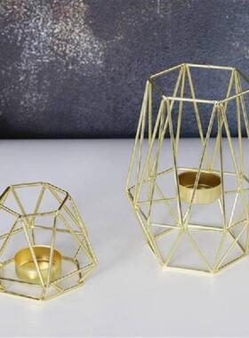 Set of 2 Gold Geometric Metal Tealight Candle Holders for