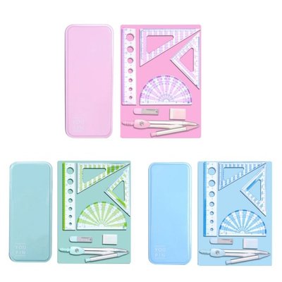 7Pcs Compass Protractor Ruler Set with Portable Box Geometry
