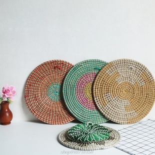 Boho Woven Wall Basket Decor Seagrass Decorative Tray
