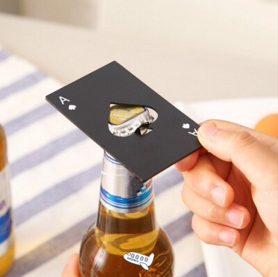 Black/Silver Poker Card Spades Beer Bottle Opener Personaliz