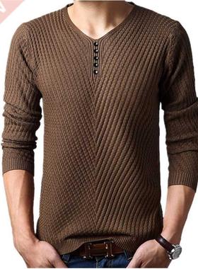 M-4XL Winter Henley Neck Sweater Men Cashmere Pullover Chris