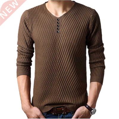 M-4XL Winter Henley Neck Sweater Men Cashmere Pullover Chris