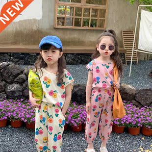 MILANCEL 2022 Summer Girls Set Vest Ninth Pants Loose Flower