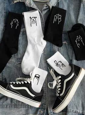 Korean Fashion Womens Socks Funny Black and White C