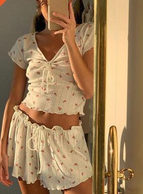 Summer Women	s Stringy Selvedge Floral Pajama Set