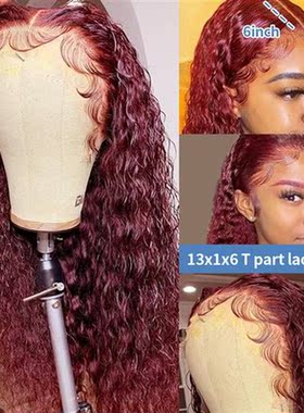30 40 Inch 99j Burgundy Deep Wave 13x4 Lace Front Human Hair