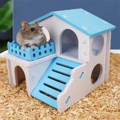 Hamster Wooden Villa 2-Story House Small Pets Hideout