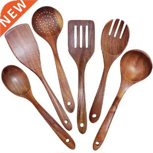 New Wooden Utensils Set of 6, Large Kitchen Cooking Utensil