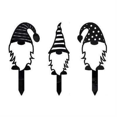 Acrylic 3D Gnome Stake Hollow Art Black Dwarf Ornamental