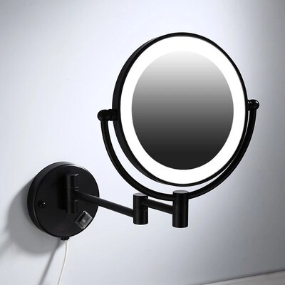 Makeup Mirrors Black Painting LED Wall Mount Extending Foldi