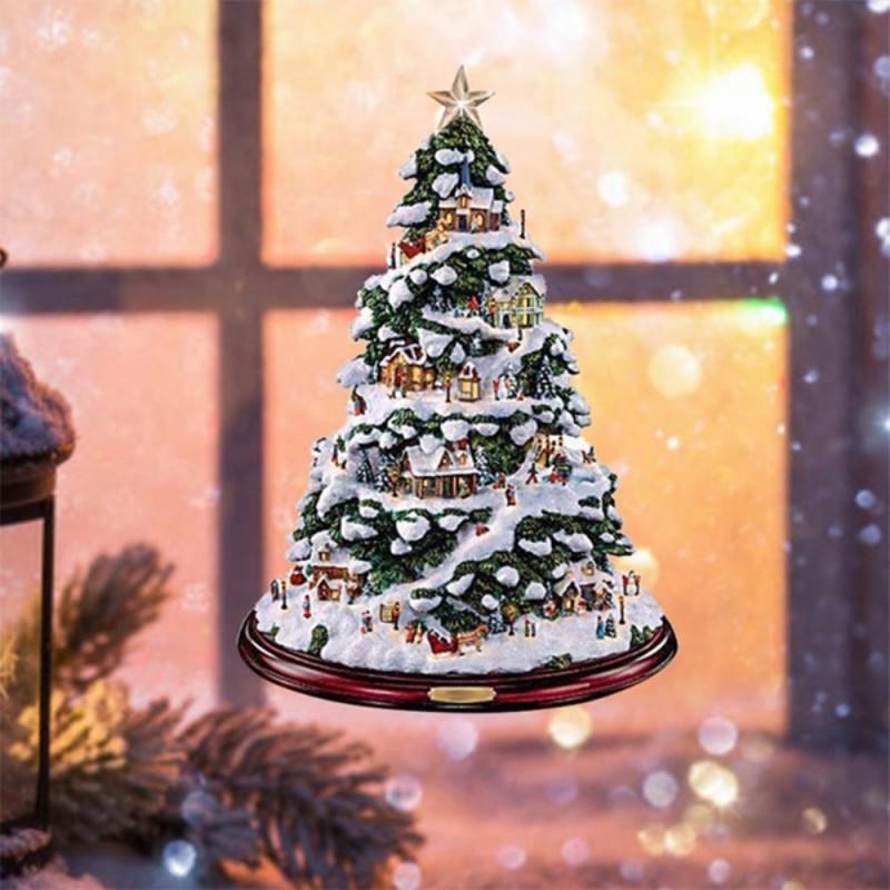 Christmas Tree Rotating Sculpture Train Decorations Paste Wi