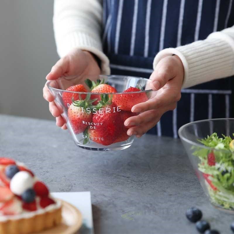 French Letter glass salad soup bowl sloping Fruit bowl