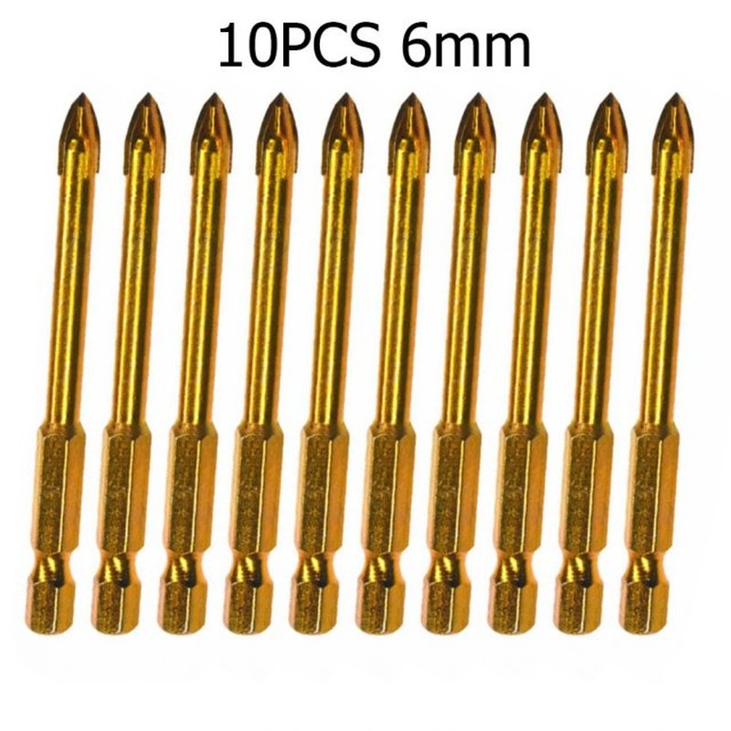 10Pcs 6mm Cross Hex Shank Tile Drill Bits Set Marble Glass C
