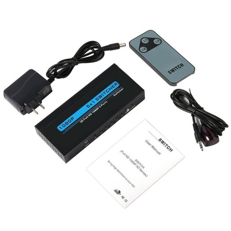 Digital 5-Port HDMI-compatible Switch With IR Wireless Remot