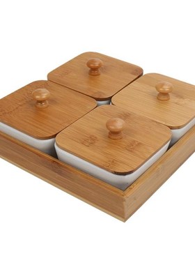 Ceramic Bamboo Appetizer Serving Tray Dried Fruit Nut Plate
