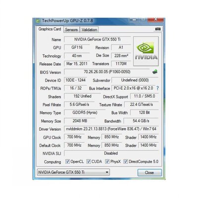 GTX550TI 2GB DDR5 128BIT Gaming Graphics Card with Cooling F