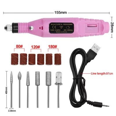 Electric Nail Drill USB Manicure Pen Sander Polisher with 6p