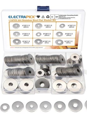170Pcs 304 Stainless Steel Washer Plain Washer Kit Screw Fas