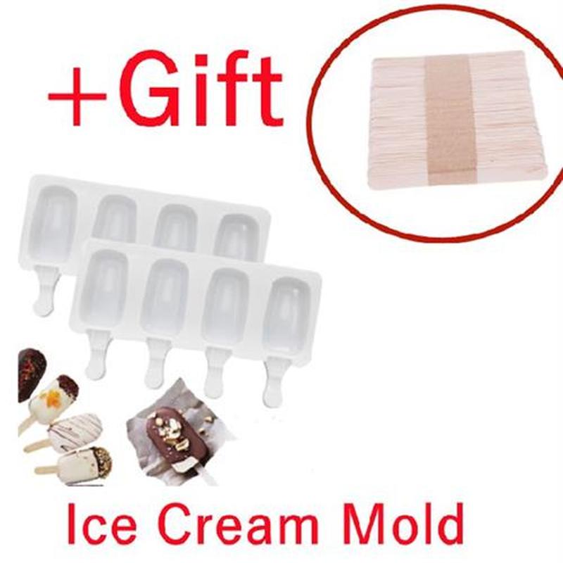 Ice Cream Mold With 50 Sticks Silicone DIY Heart Oval Shape