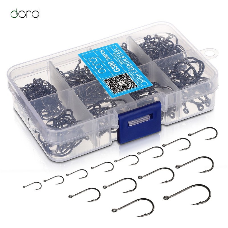 DONQL 300pcs/Box High Carbon Steel Fishing hooks Mixed Size