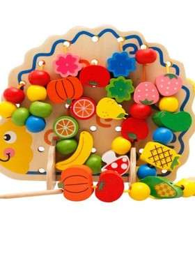 82Pcs Wooden Fruits Vegetables Lacing Stringing Beads Toys