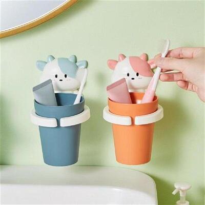 1 Set Helpful Wall Mounted Toothbrush Holder Mouthwash Cup
