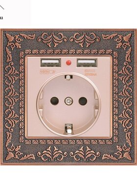 16A Gold EU Standard Power Wall Socket With Dual USB 2.1A Ch