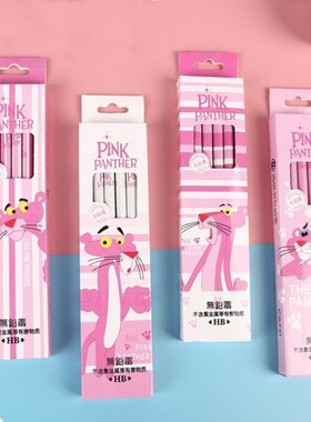 12 Pcs/box Cartoon Animal Pink Panther Leopard HB Wooden Sta