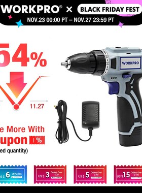 WORKPRO 12V Cordless Drill Electric Screwdriver Mini Wireles