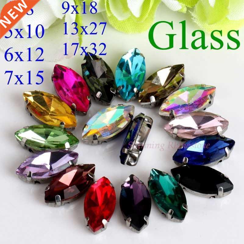 Horse Eye / Leaf Shape Glass Rhinestones With Claw Sew On Cr