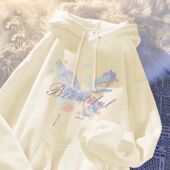 休闲新款 美式 蝴蝶女童小众连帽卫衣中大童秋冬季 百搭宽松外套上衣